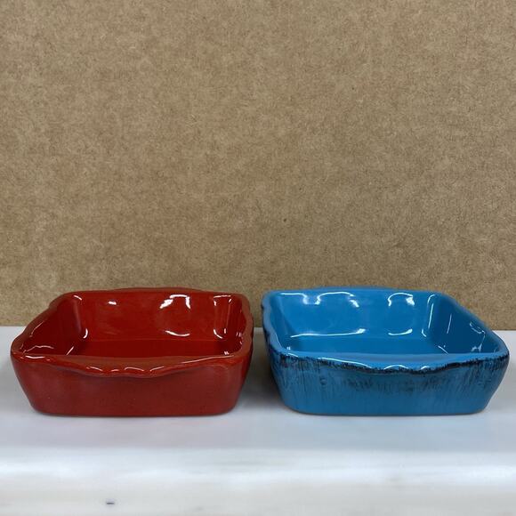 2 De Silva Baking Casserole Square Dishes Blue & Red 6x6 Italy - Picture 2 of 12